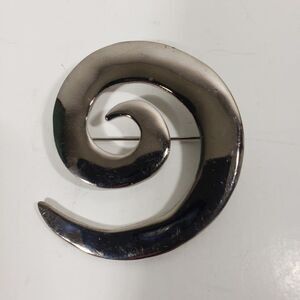 Vintage Y2K Large Swirl Spiral Brooch Pin Signed M Jent Polished Silver Tone